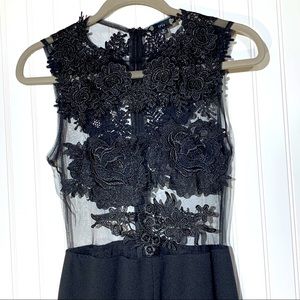 IRIS Black Lace Floral Sheer Topped Jumpsuit